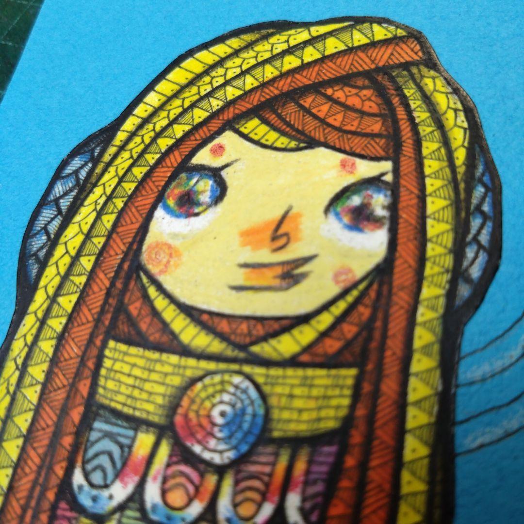 【ザビちゃん】【原画肉筆】疫病退散・アマビエさま・巫女さま風