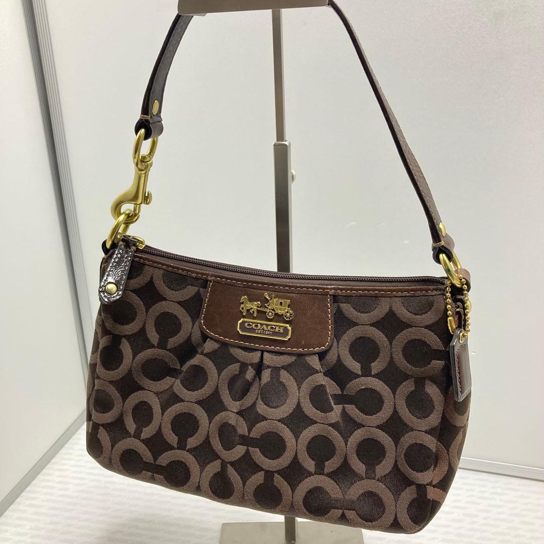 コーチ　COACH アクセサリーポーチ　オプアート ダークブラウン　y2k 良品】COACH コーチ アクセサリーポーチ キャンバス×レザー