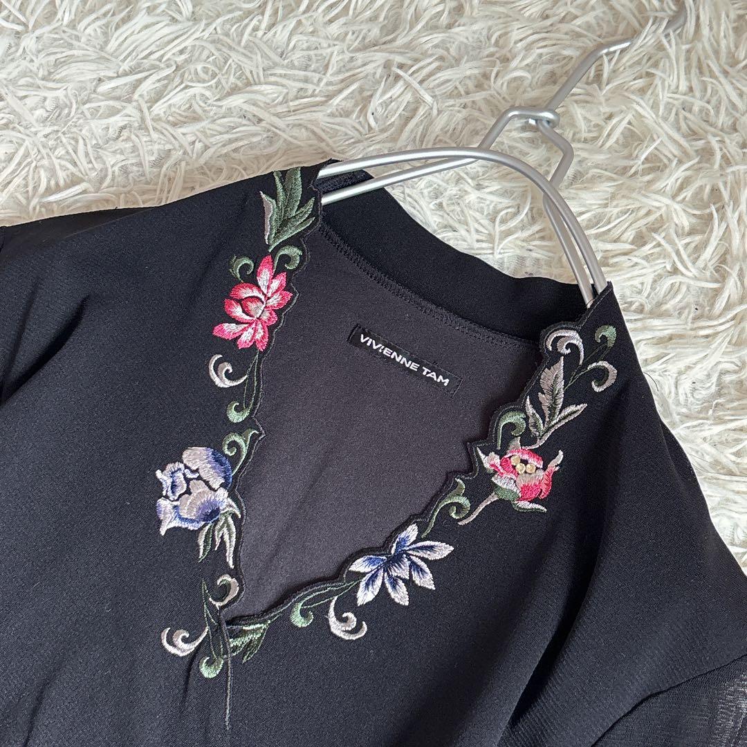 極美品 ヴィヴィアンタム 刺繍 パワーネット ワンピース 黒 2 - メルカリ
