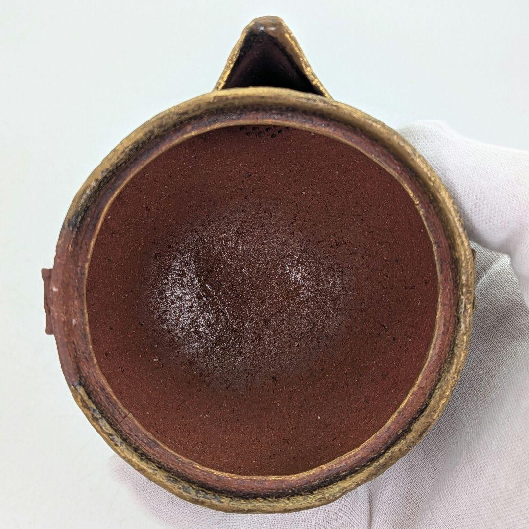 鈴木篤夫 備前焼 金彩備前桃摘宝瓶 四方桟共箱共布栞 手造り宝瓶 煎茶