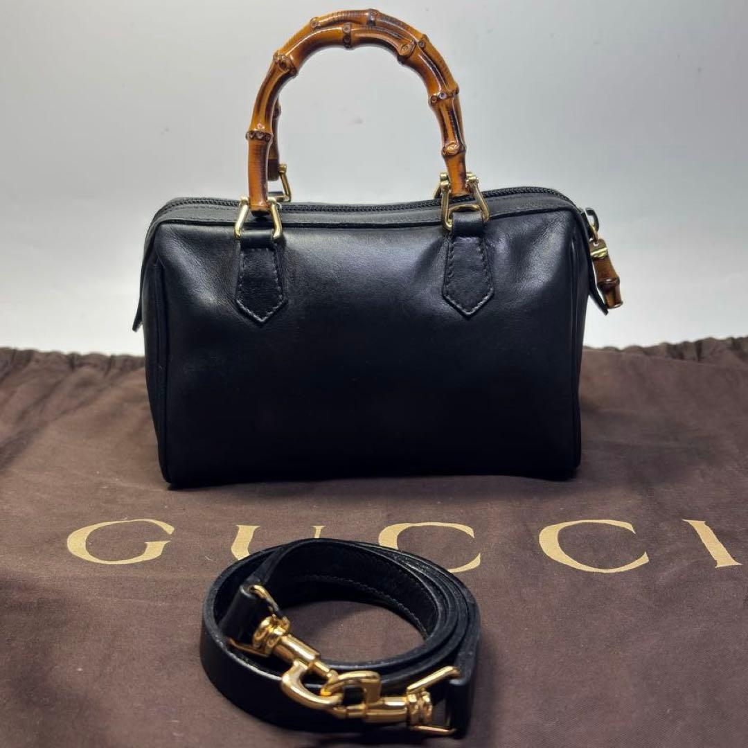 美品　グッチ バンブー 2WAY ミニ ボストンバッグ ヴィンテージ 黒　極小 美品 グッチ バンブー 2WAY ミニ ボストンバッグ ヴィンテージ 黒 極小