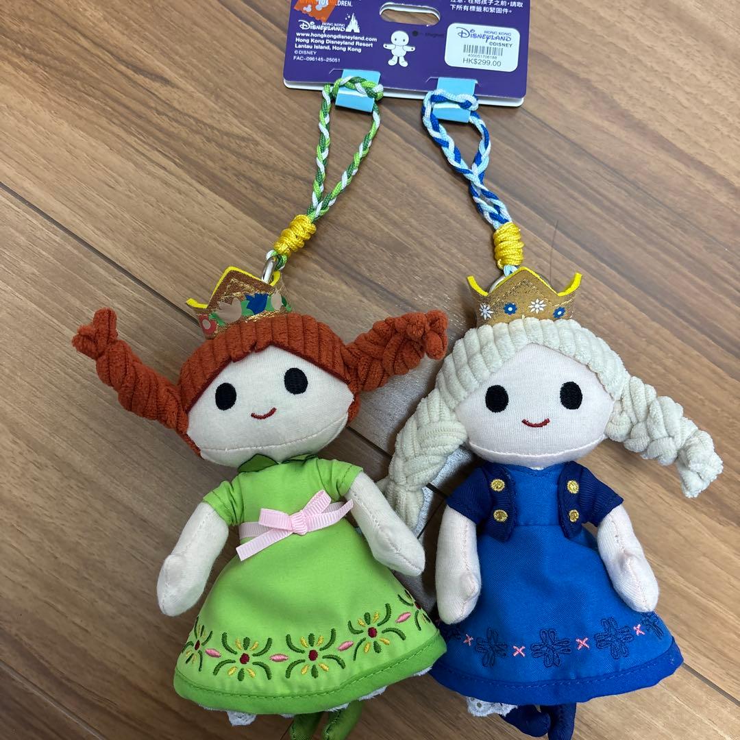 香港ディズニー最新作 アナ エルサ ぬいぐるみキーホルダー2点セット