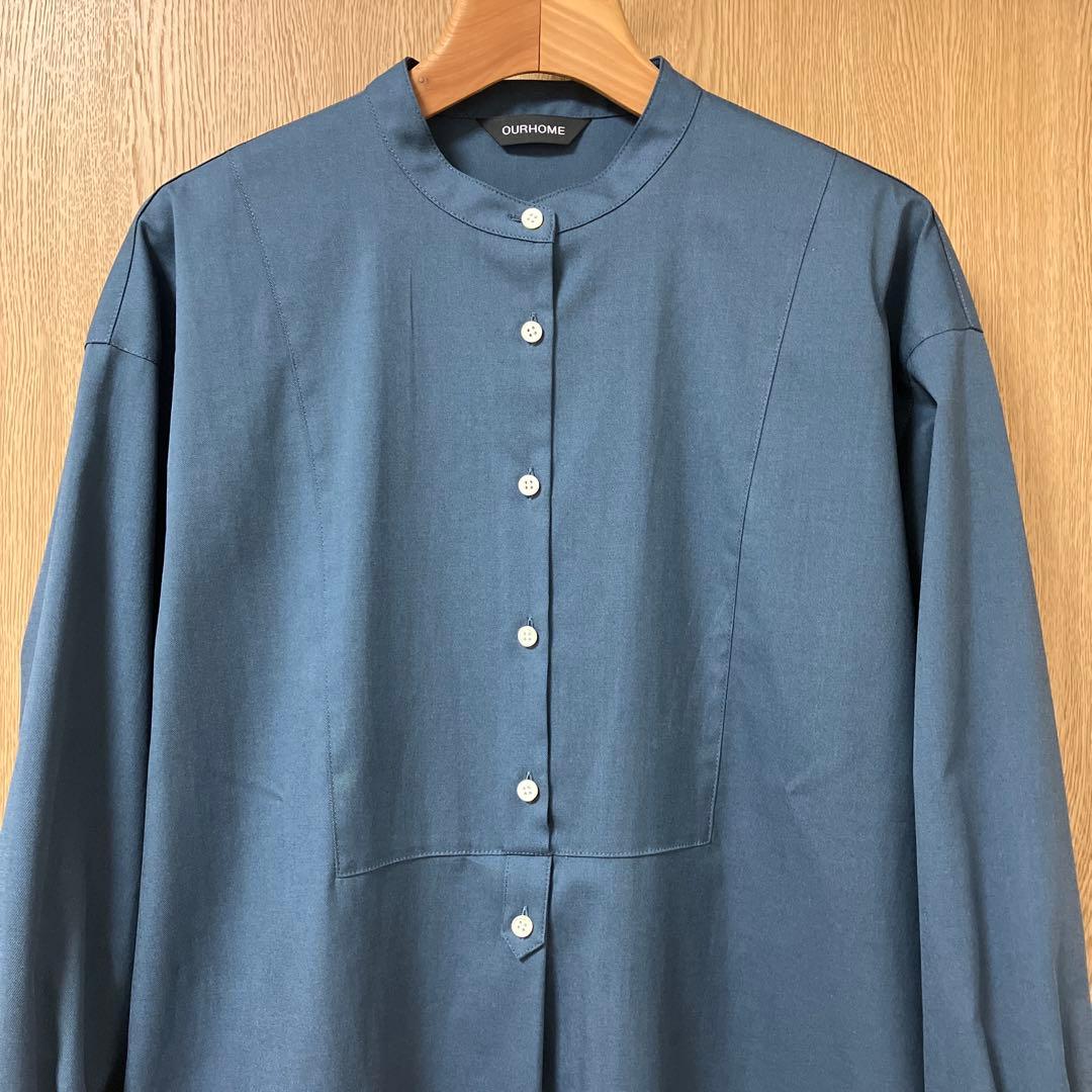 OURHOME 胸元切り替えロングシャツ ダークブルー - メルカリ