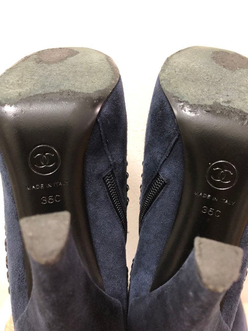 美品【CHANEL】ネイビー スエード ヒールブーツ 36サイズ - メルカリ