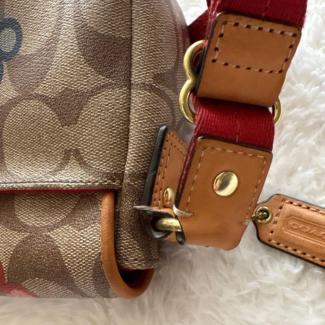美品】コーチ COACH 花柄ショルダーバッグ 2WAY 赤 シグネチャー