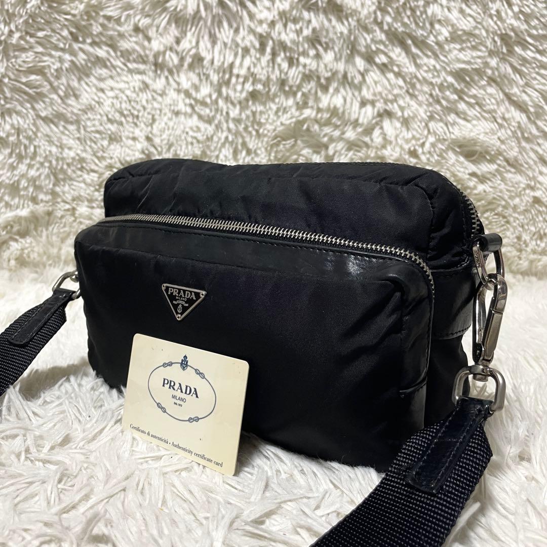 【美品】PRADA プラダ　カメラバッグ　ナイロン　レザー　ブラック　斜め掛け PRADA（プラダ） 斜め掛けショルダーバッグ レザー ブラック