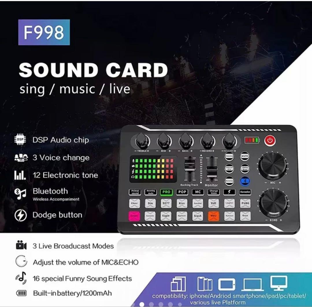 （N）F998 SOUND MIXER ミキサー Amazon.com: F998 Live Sound Card Audio Mixer, Podcast Audio