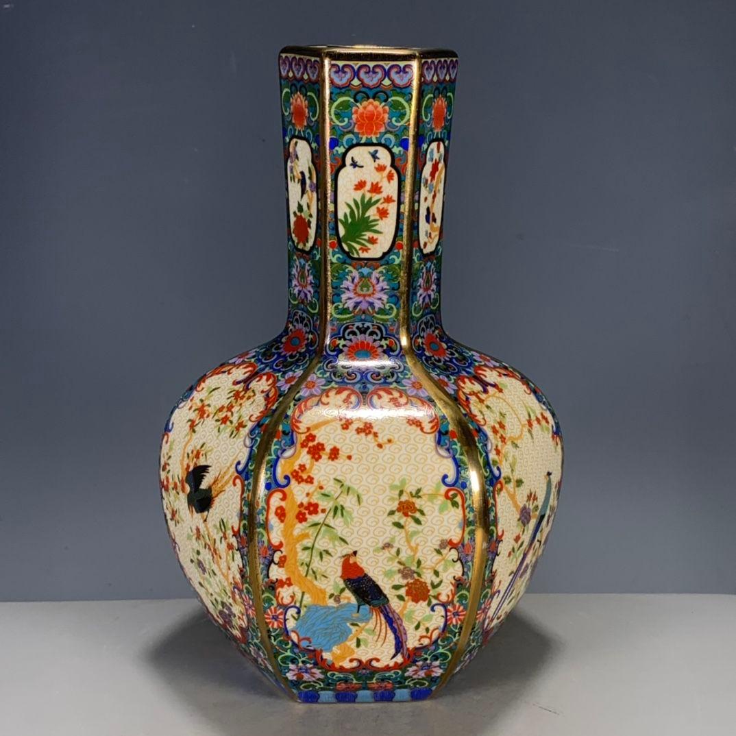 清代雍正粉彩蒔金花鳥多稜天球瓶  景徳鎮 陶磁器 装飾品 工芸品 美術品 置物 景徳鎮 粉彩九桃図天球瓶 中国 陶磁器 工芸 - アートの友社 : ホーリ