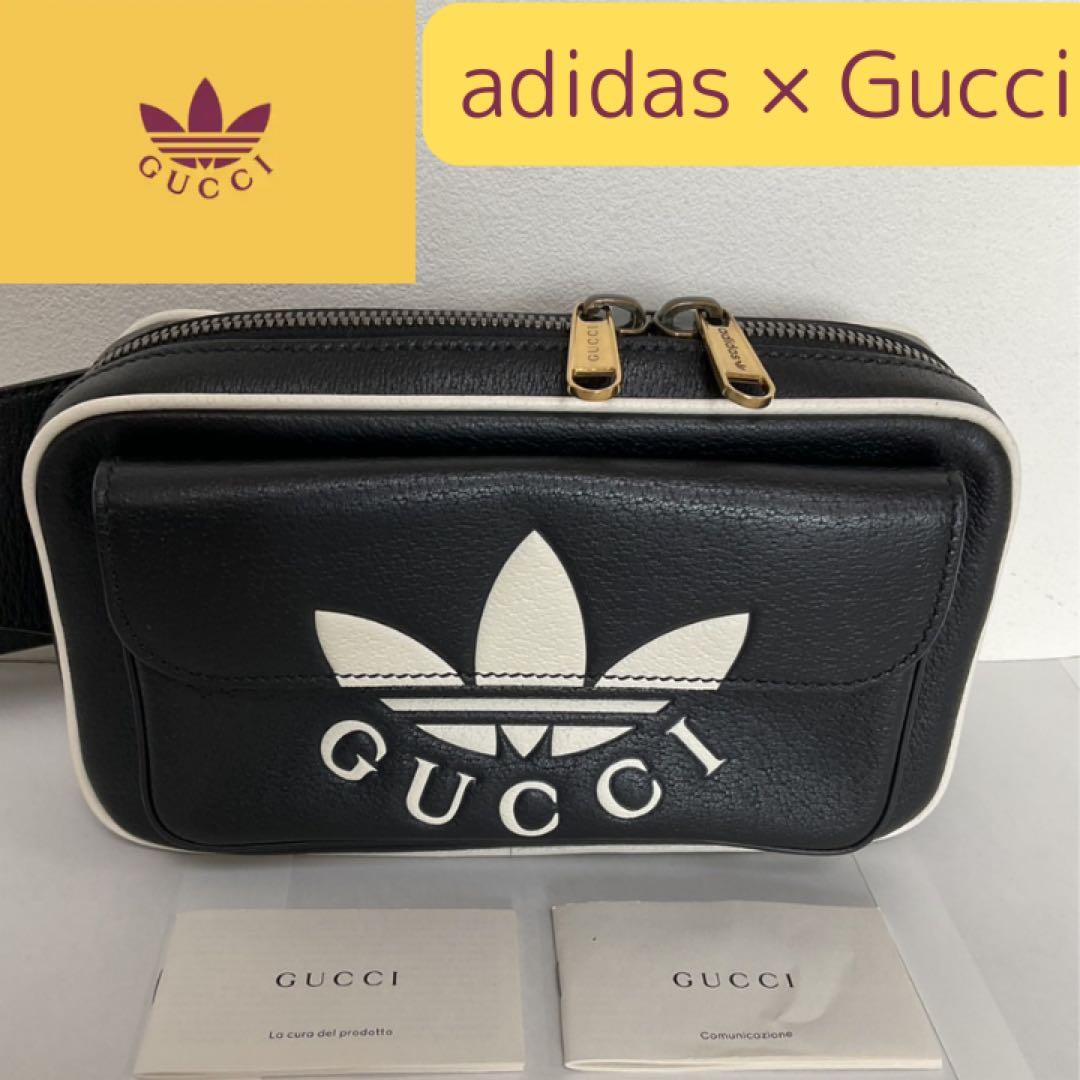 adidas × Gucci ボディバッグ・ウエストポーチ　コラボ　ロゴ入り グッチグッチ アディダスコラボ 茶 ゴールド金具 レディース PVC