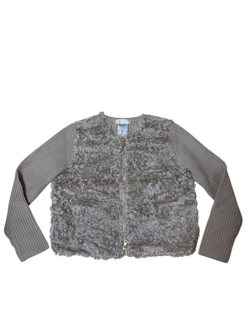 自由区 テディファー コンビ ニット カーディガン 異素材 モヘヤ 38