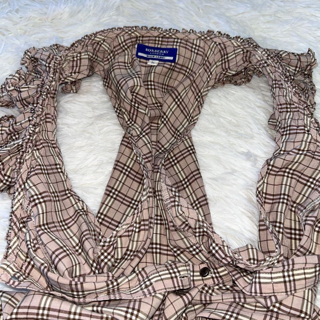 バーバリーブルーレーベル ノバチェック フリルチュニックワンピース