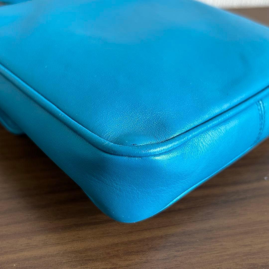 真贋済 CHANEL シャネル ブルー レザー ショルダーバッグ ココマーク