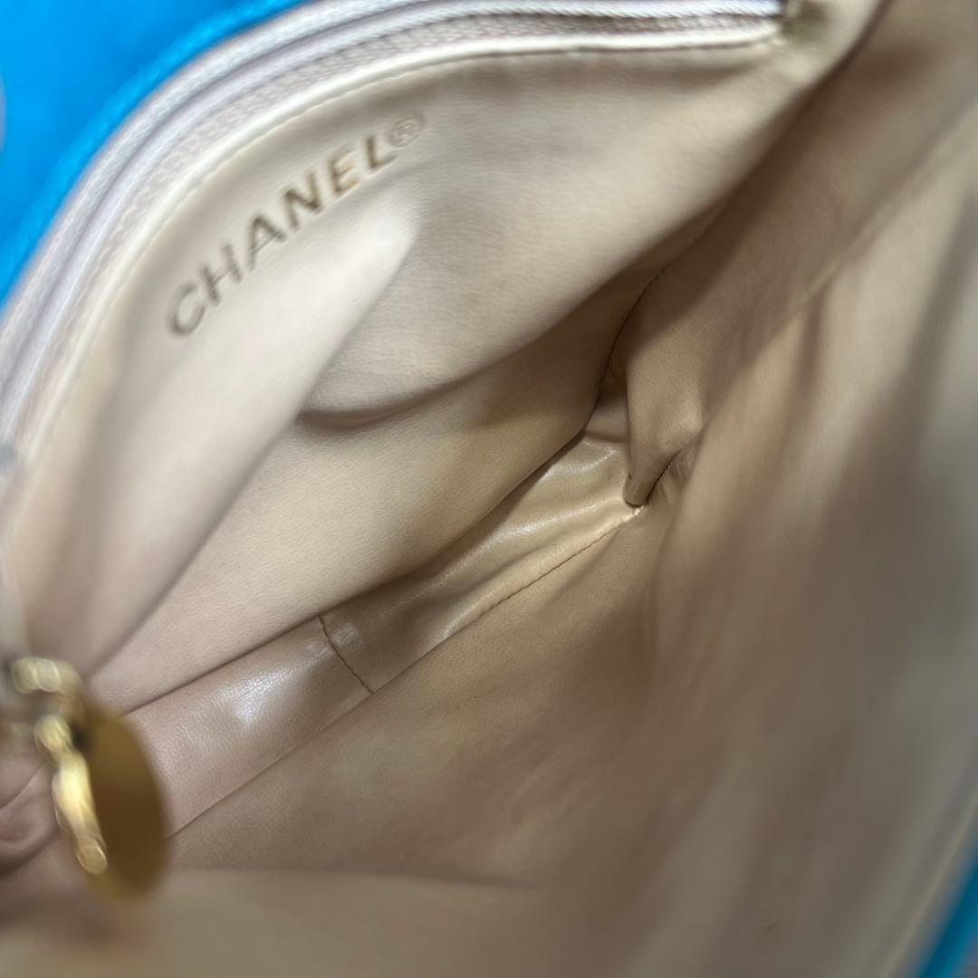 真贋済 CHANEL シャネル ブルー レザー ショルダーバッグ ココマーク