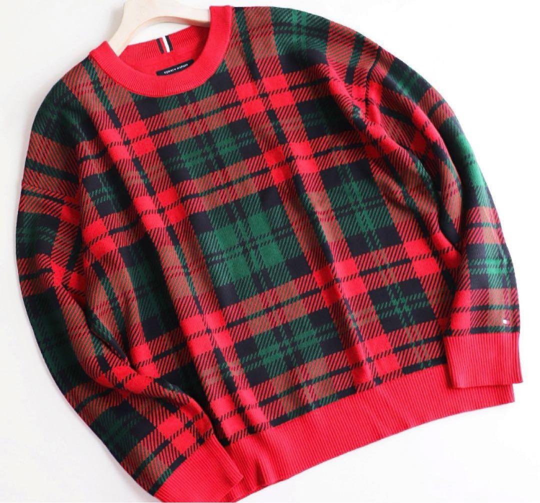 《トミーヒルフィガー》未使用 タータンチェック柄セーター ユニセックス XL