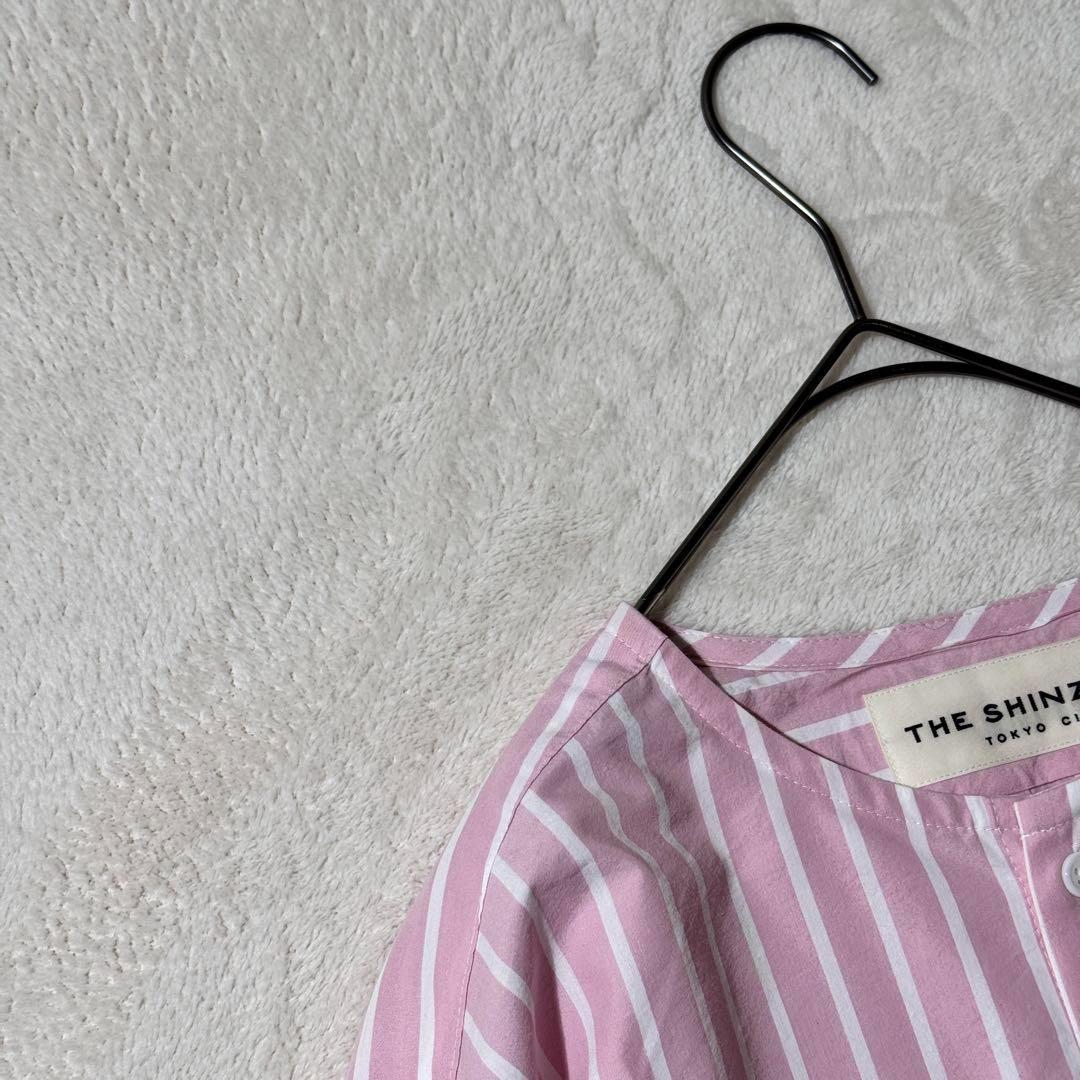 シンゾーン NOCOLLAR SHIRTS ノーカラーシャツ ストライプ ピンクの
