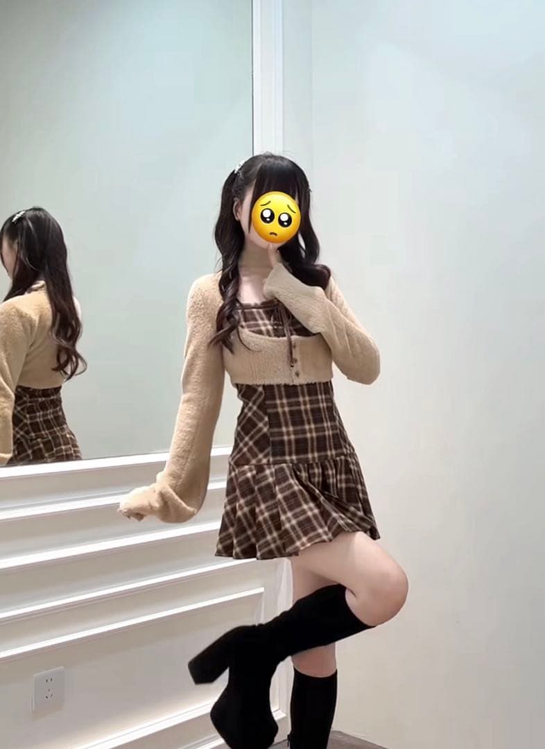 BunnyLis ファーボレロ×チェックミニワンピ