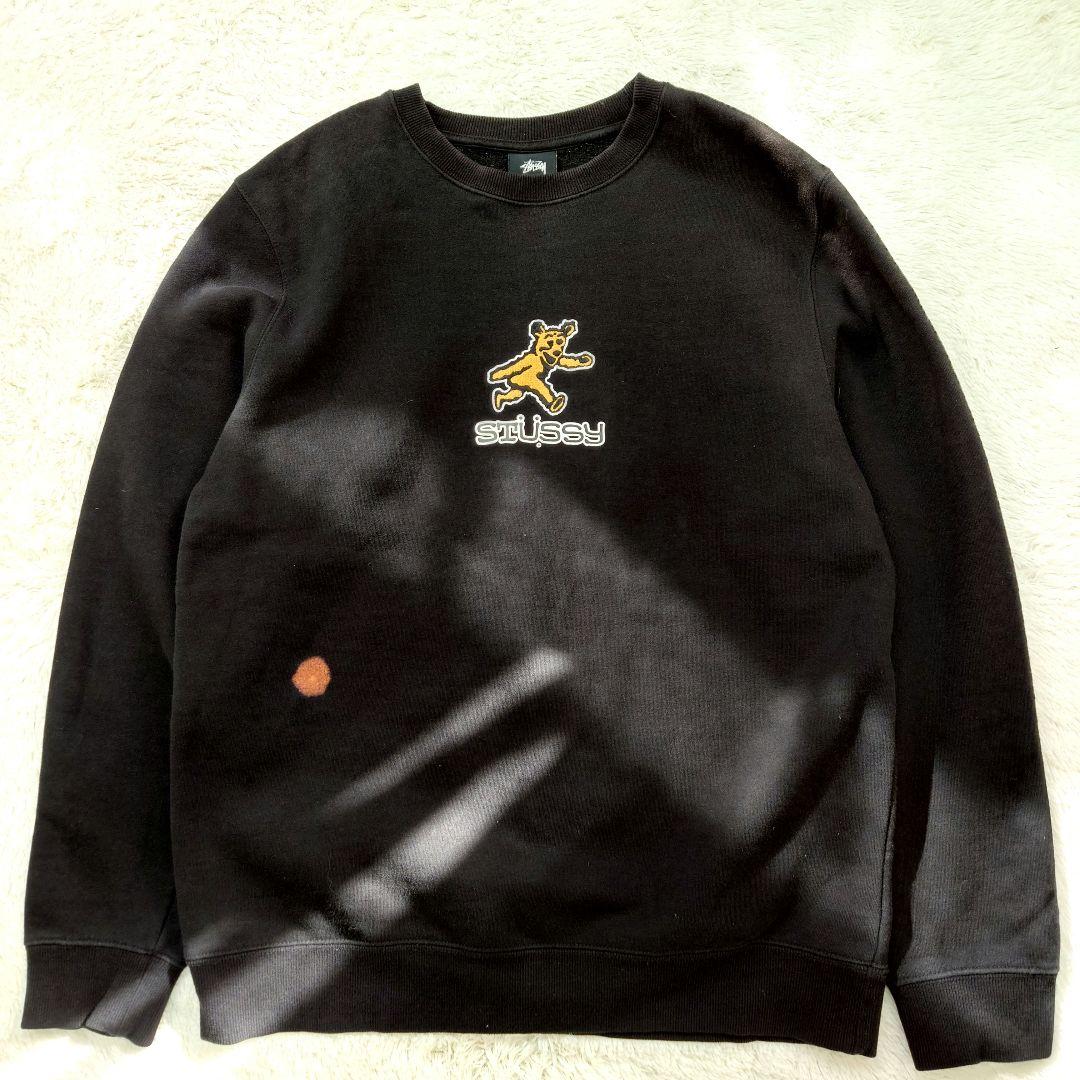 STUSSY ステューシー スウェット 黒 クマ刺繍 ロゴ 裏起毛 Mサイズ