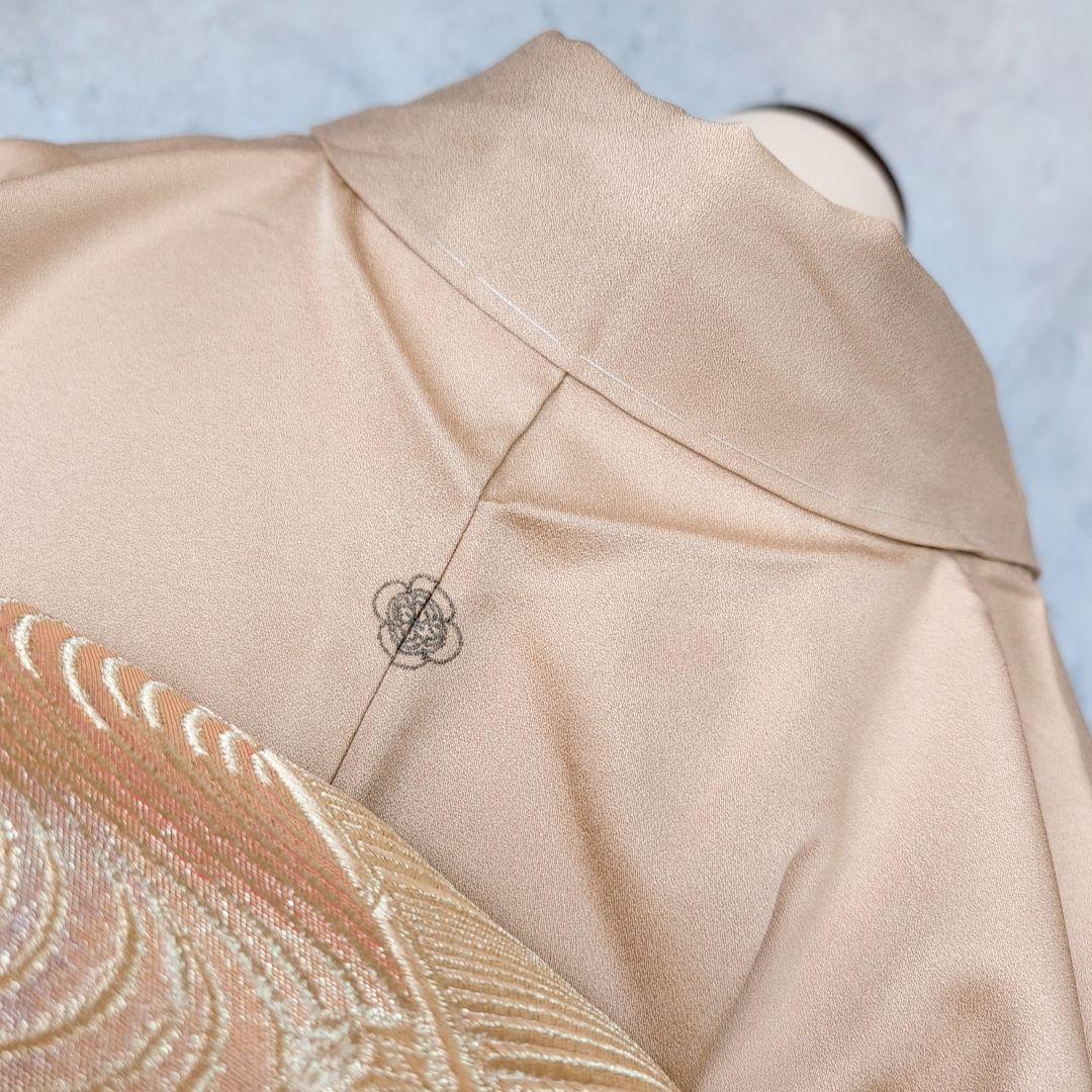 訪問着 フルセット 着物 正絹 ゴールドベージュ Sサイズ 花 しつけ糸金