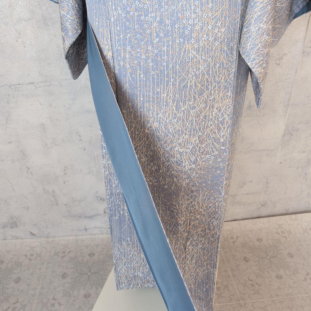 大セール中】小紋 フルセット 着物 正絹 青紺地 色彩 帯ユニーク F前