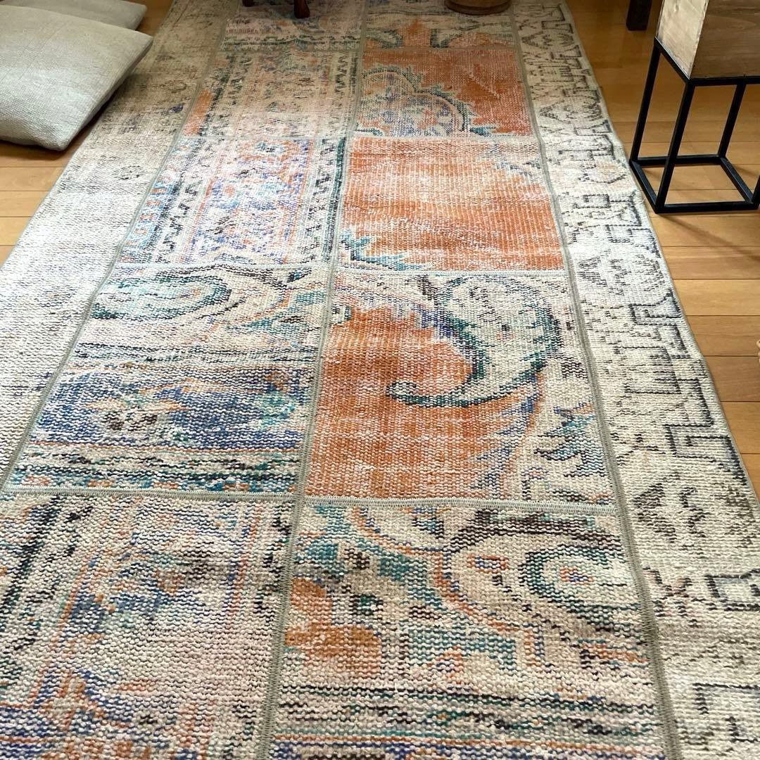 91×191優しいオレンジカラー パッチワーク トルコヴィンテージラグの