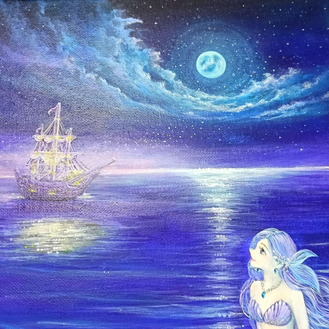 No.516 F4キャンバス 原画 アクリル画 人魚姫 人魚 mermaid - メルカリ