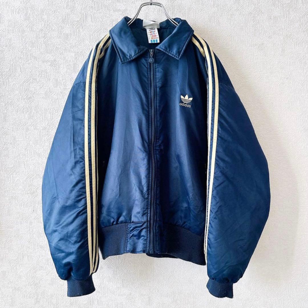 す*迄様 【90's】Vintage adidas 万国タグ ナイロンJKT 90s 万国旗タグ adidas/アディダス ナイロンジャケット 厚手 ネイビー
