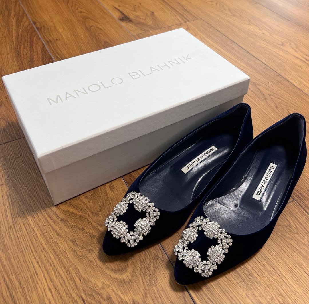 Mimi MANOLO BLAHNIK ネイビー フラットシューズ36 Mimi 様専用MANOLO BLAHNIK ネイビー フラットシューズ36