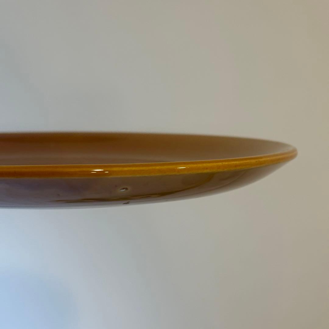 フランスヴィンテージ サンタマン窯プレート1点イエローブラウン古道具
