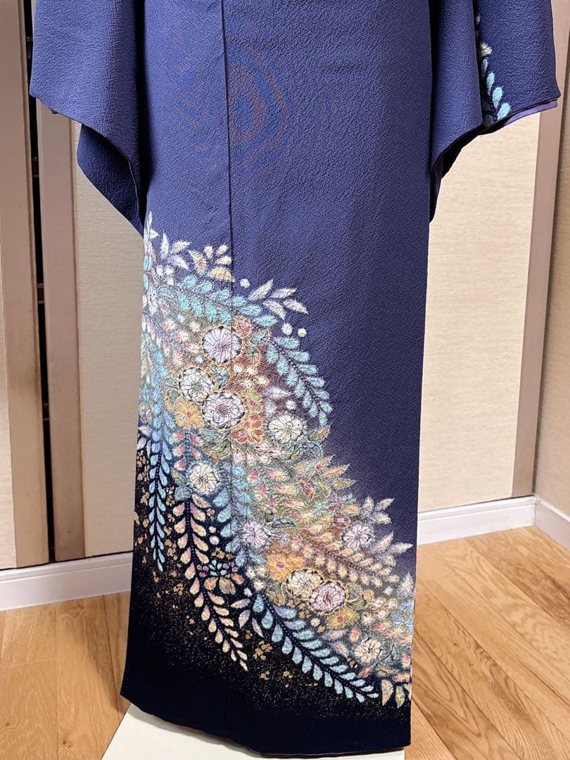美品 正絹 訪問着 辻が花 翠山工房 裄68 卒業式 入学式 M L 紺 - メルカリ