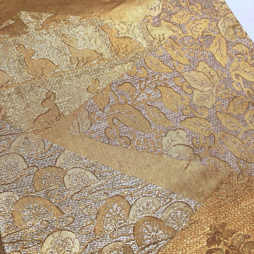 マリリン様専用 袋帯【洛風林】工芸帯地 正絹 色紙花兎文 全通柄 金糸