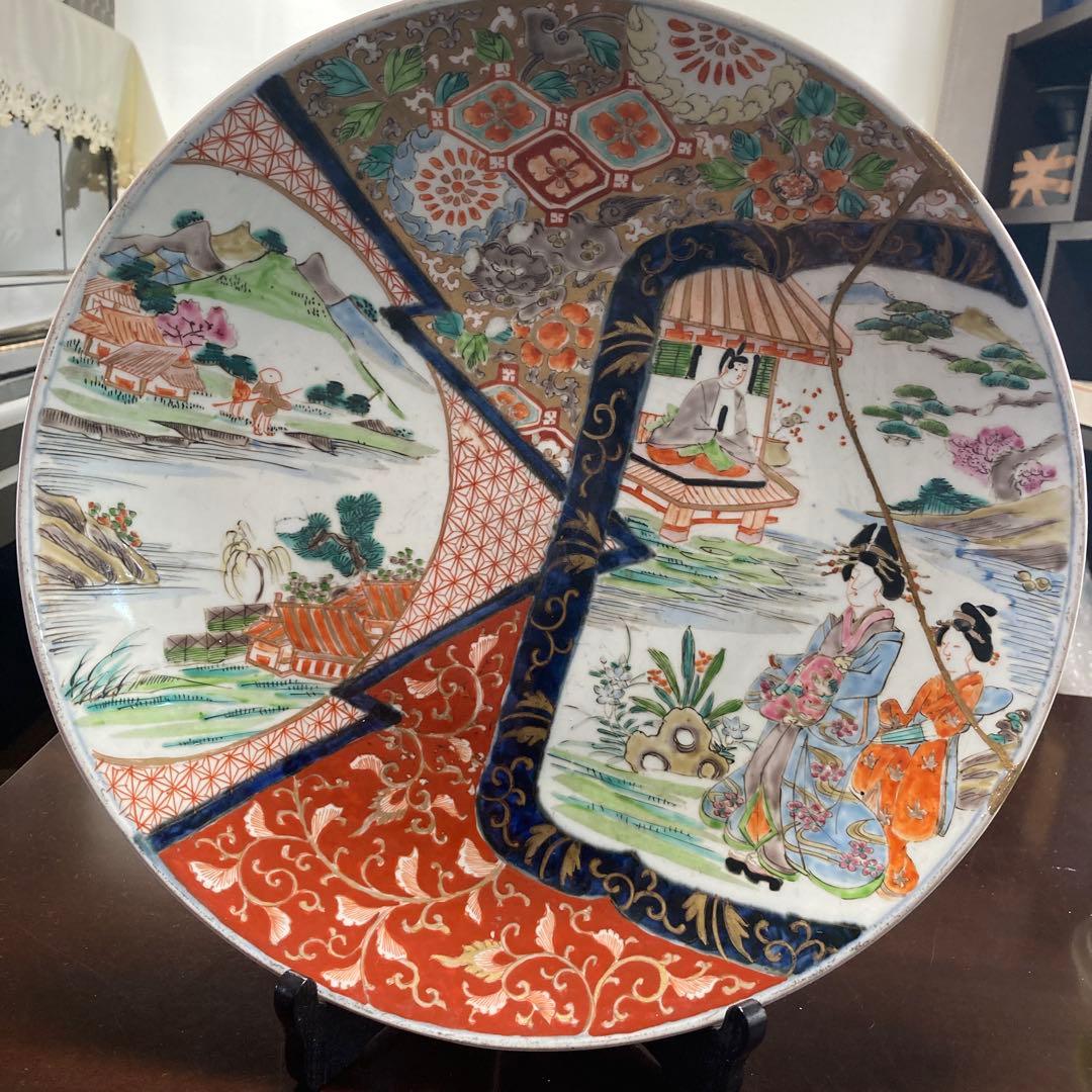 古伊万里　赤絵　幕末　大皿　飾皿　金継ぎあり　37センチ 古伊万里金彩赤絵皿 江戸幕末 2枚 アンティーク皿 - メルカリ