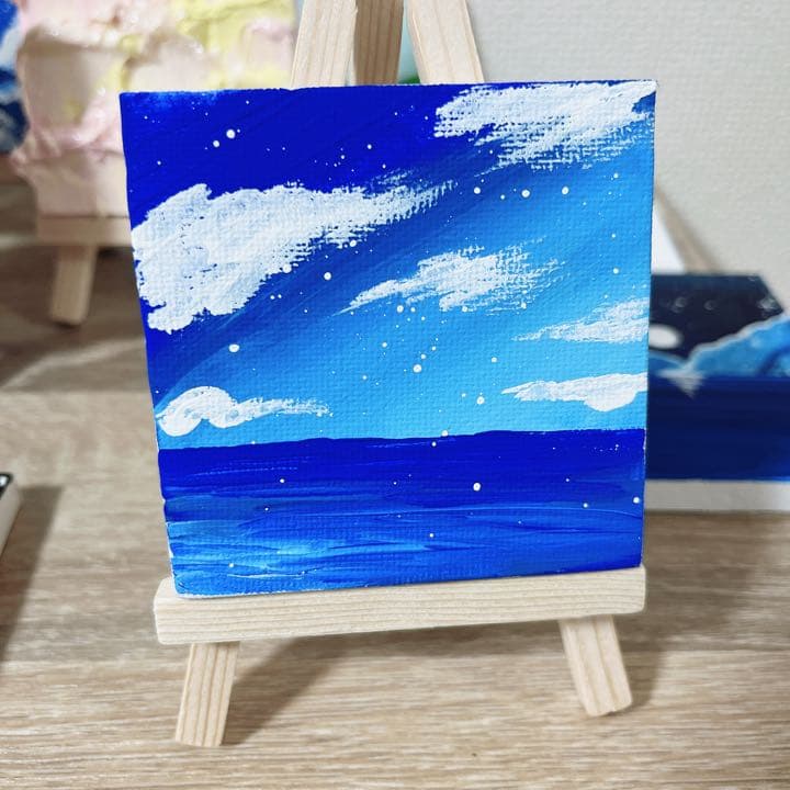 アクリル画 風景 インテリア キャンバス 絵 絵画 イラスト 空 海 雲 星