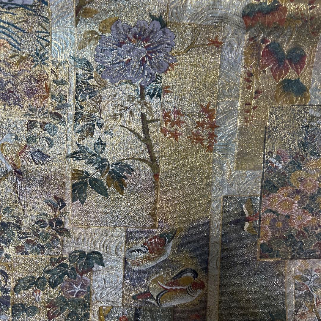 証紙付き！純金平織りプラチナ箔／裏表全通‼️近代花鳥画袋帯♡ - メルカリ