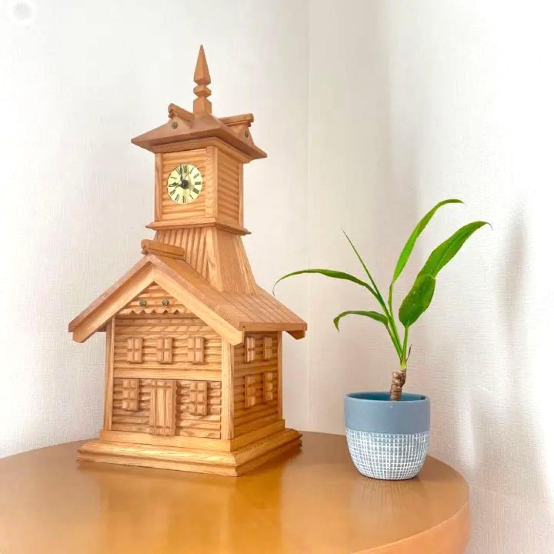 北海道工芸】札幌 大きな時計台オブジェ オルゴール 時計付き 木製