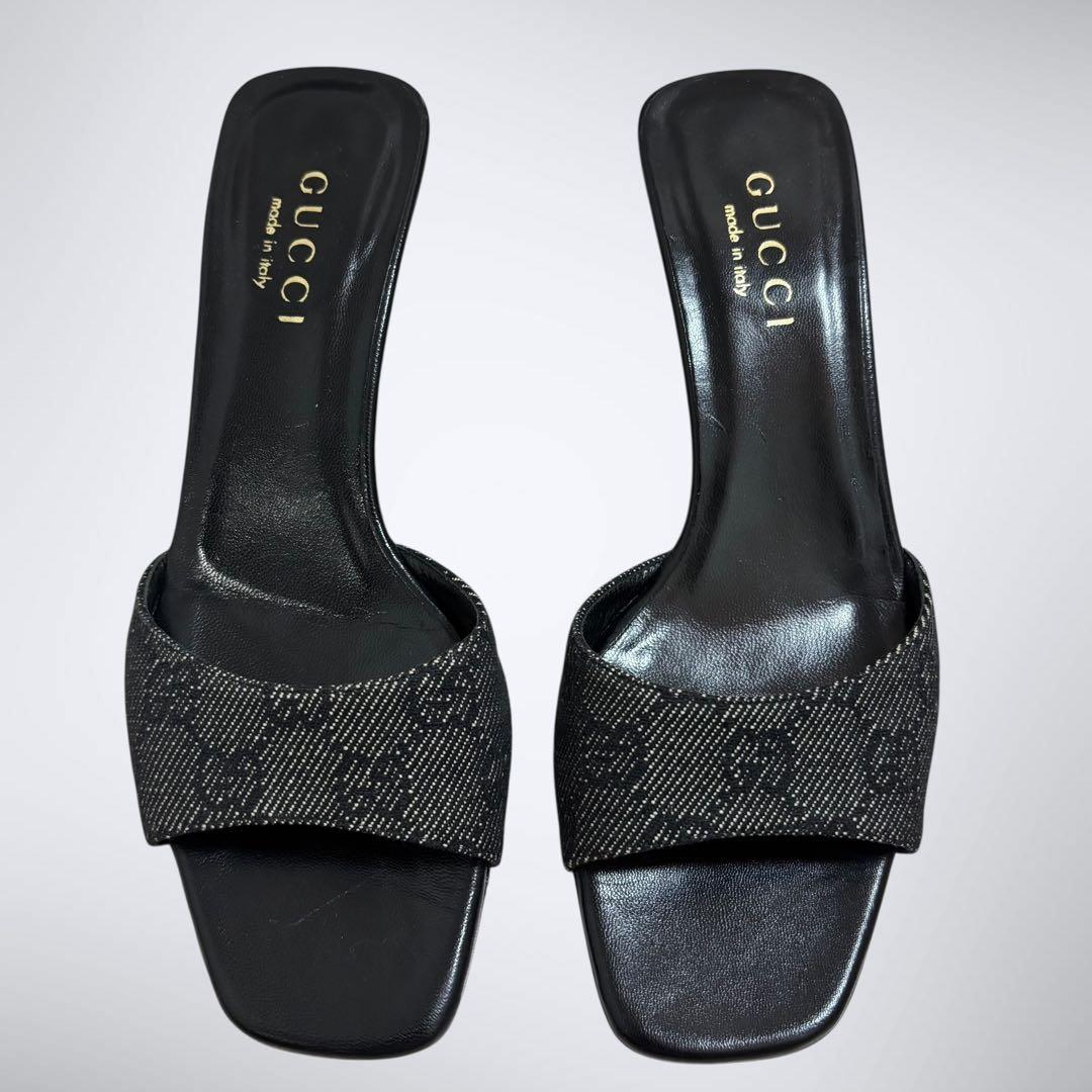 良品✨ GUCCI グッチ GG サンダル ミュール ヒール ブラック 23㎝