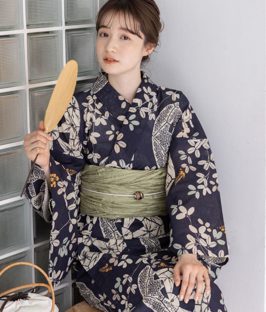 ゆかた館グレース　ゆかた5点セット こだわり浴衣5点セット (浴衣/帯/下駄/腰紐/着付け冊子) 変わり織生地