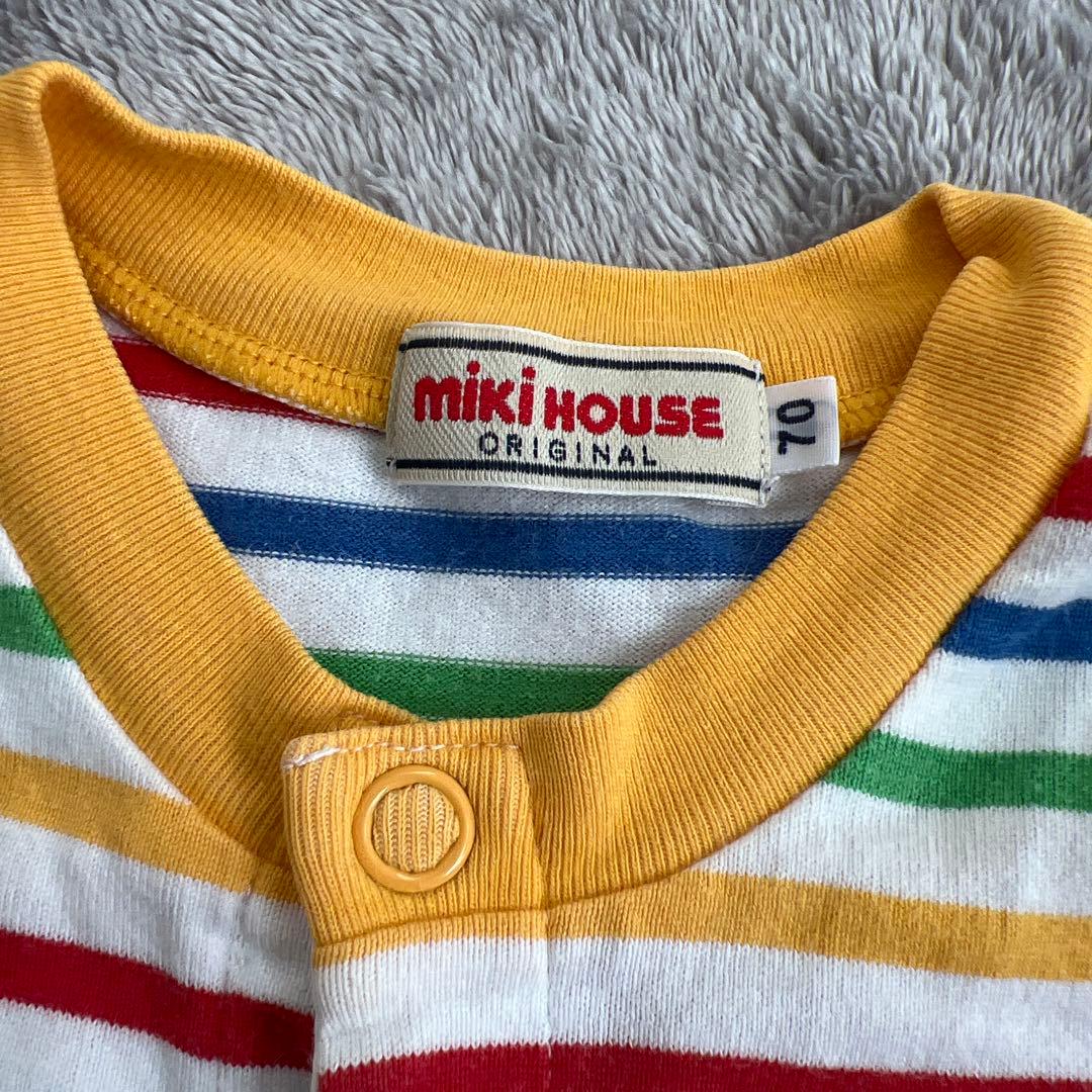 miki HOUSE ストライプロンパース 70 虹色 - メルカリ