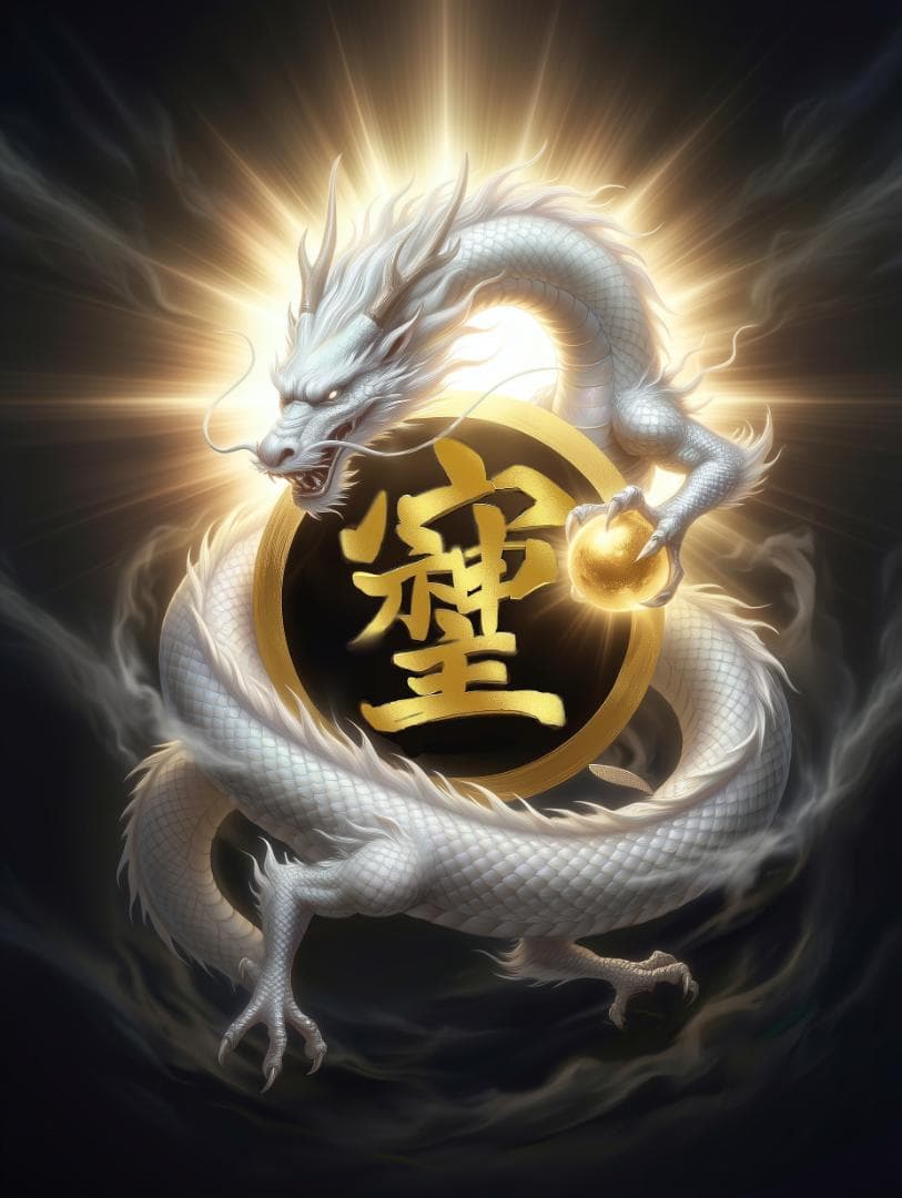 A3　リクエスト【昇運白龍・そしじ】高波動の言霊と守護龍の光【神仏画・風景画】 金龍の意味と力｜豊かさを引き寄せる守護龍とは？ | 奥田みき・光の