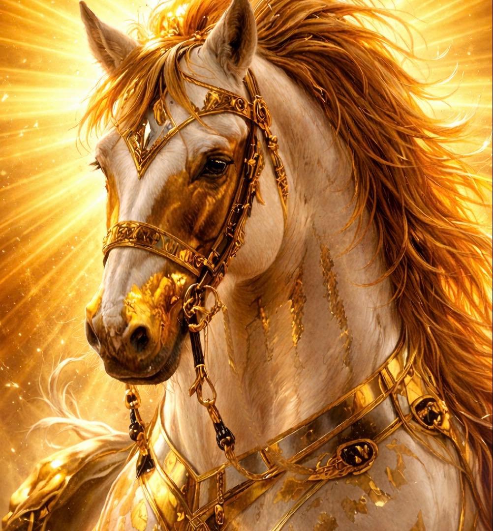 黄金の光をまとい福運を駆け抜ける馬 額縁付き開運グラフィックアート