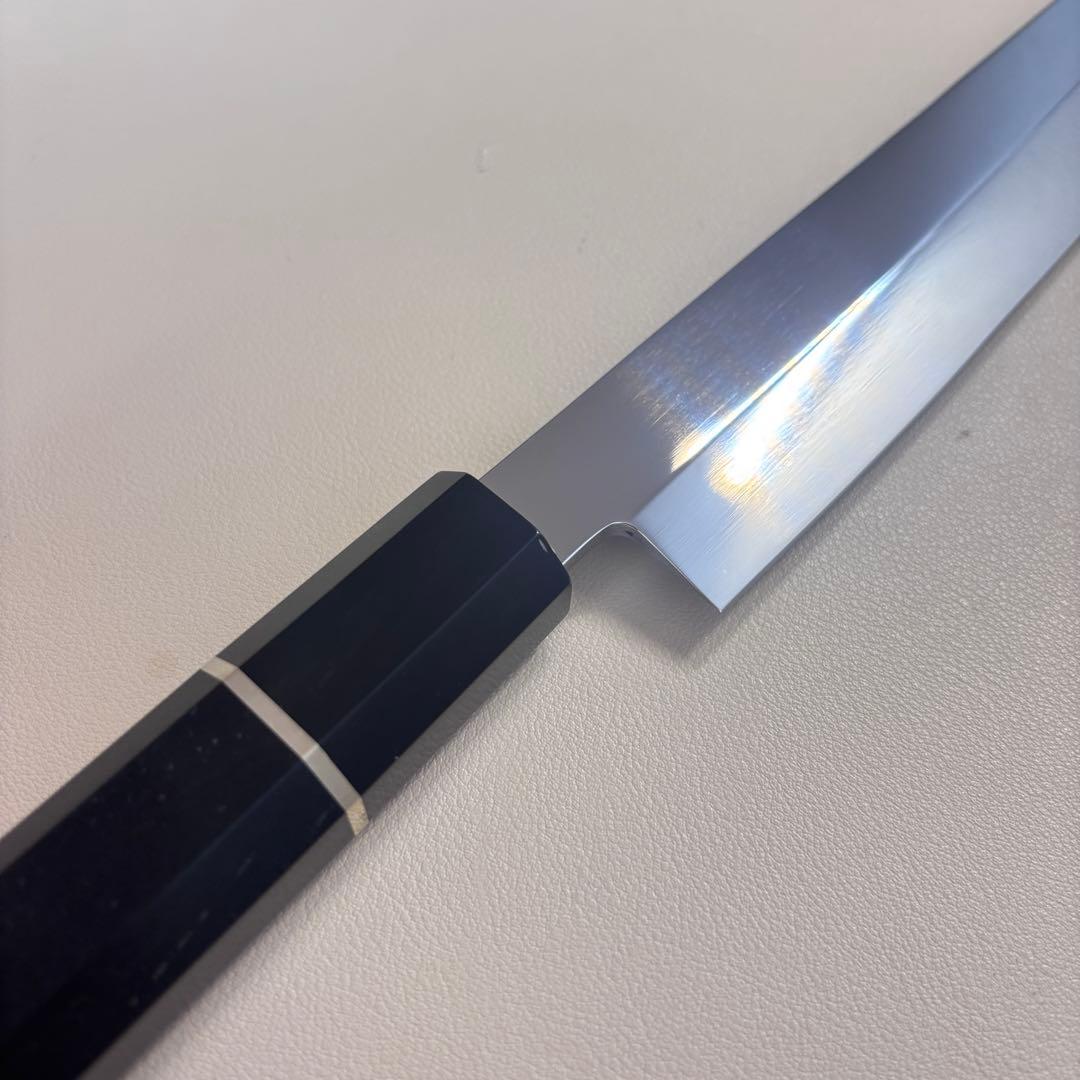 270mm 切付柳刃包丁 鏡面 黒檀黒水牛八角柄 刺身包丁 【全鋼】'