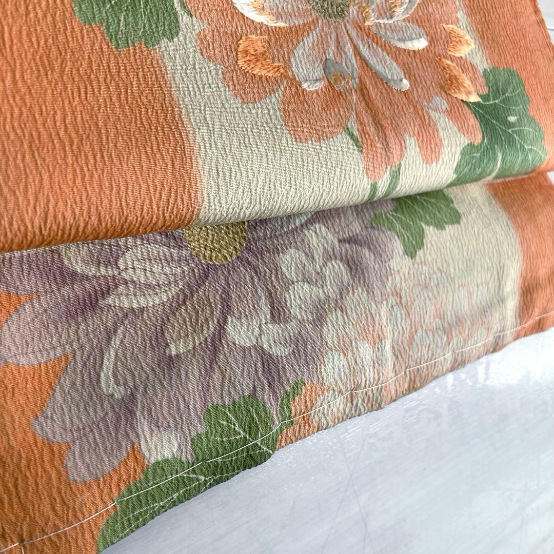 アンティーク京袋帯 しつけ糸付 刺繍の花模様 正絹 大正ロマン N2-26