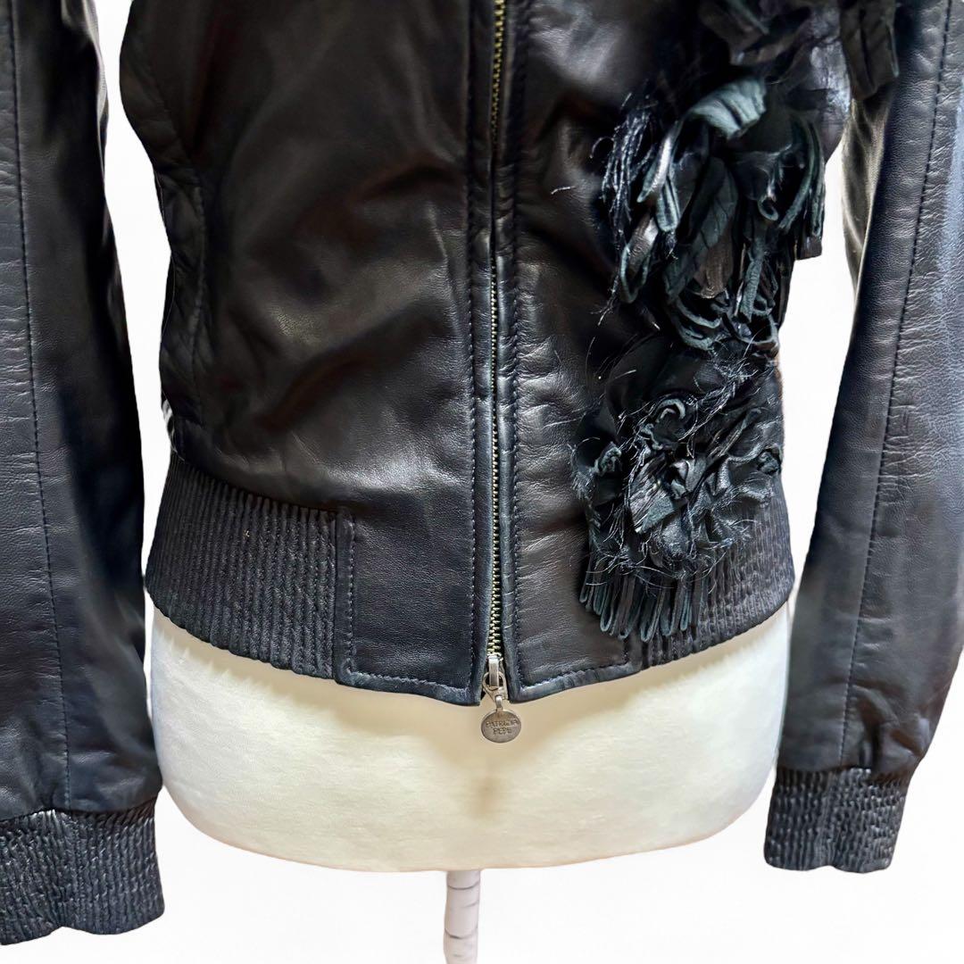 T様】パトリツィア ぺぺレザージャケット 黒 S 羊革 高級装飾 希少