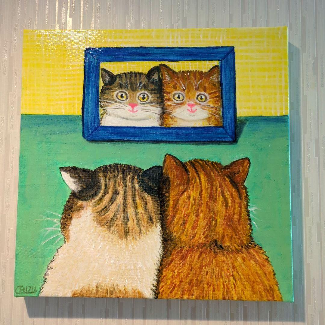 キャンバス油絵　自分の子どものころの写真を見るにゃんこたち 61inw2Jj+yL._AC_UF350,