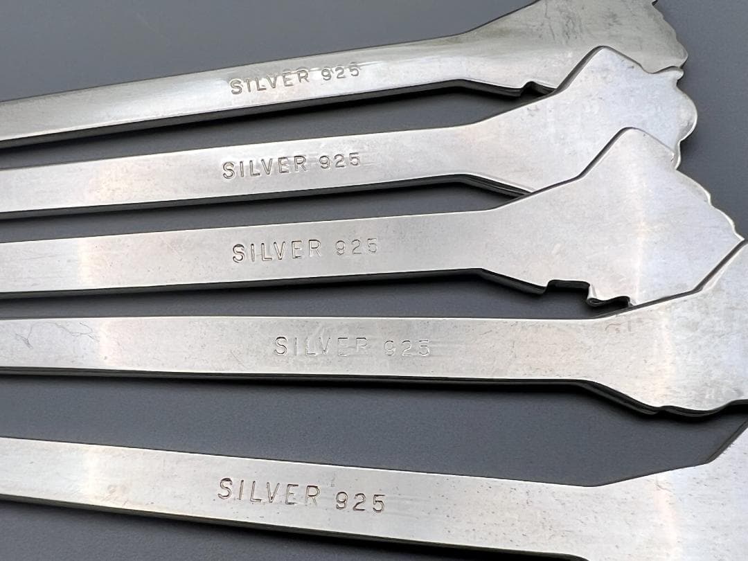 SILVER925 刻印 銀製 菓子楊枝 5本セット 鶴と亀 梅と竹 重量29g