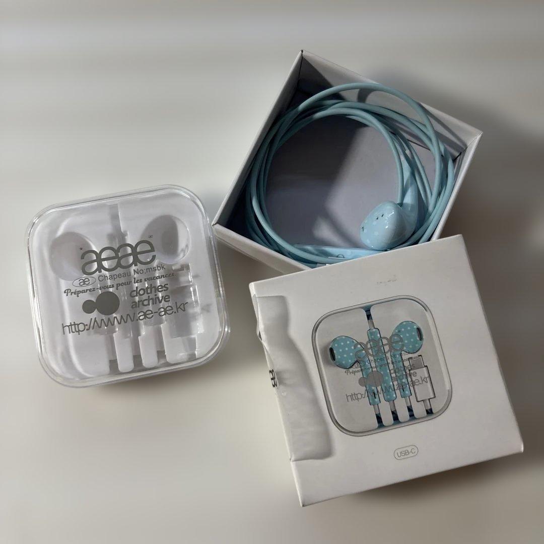 aeae 有線イヤフォン 水色 アイスブルー 韓国 USB-C イヤホン - メルカリ