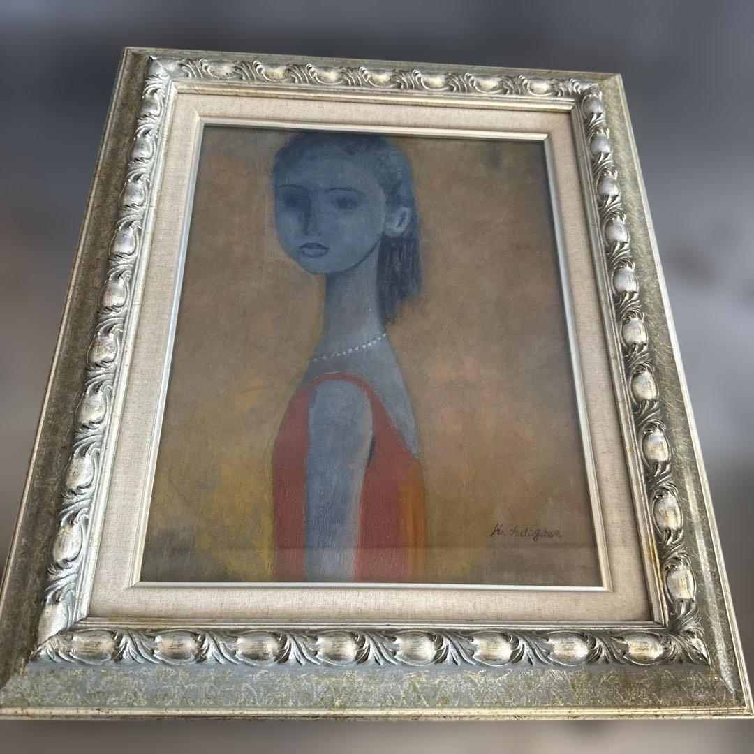 とても雰囲気がある素敵な女性の肖像 油彩画 サイン入り 肖像画の女性の絵画 キャンバスにアクリル絵の具 サイン入り / 女性の