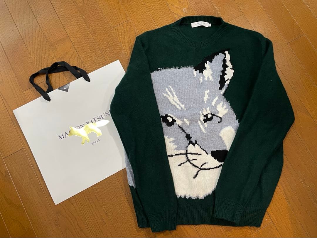 メゾンキツネ　ダークグリーン　Lサイズ　ニットセーター メゾンキツネ MAISON KITSUNE タートルニット （DEEP GREEN
