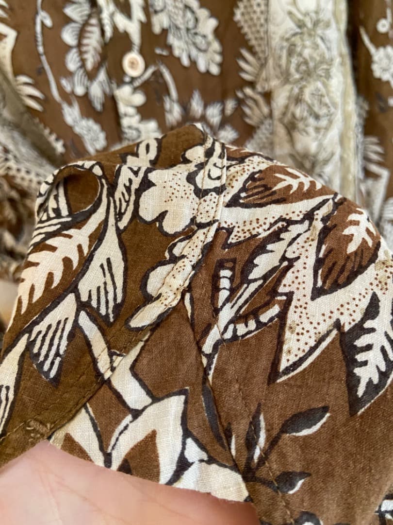 45R 更紗ブロックプリントの908オーシャンちび衿プルシャツ