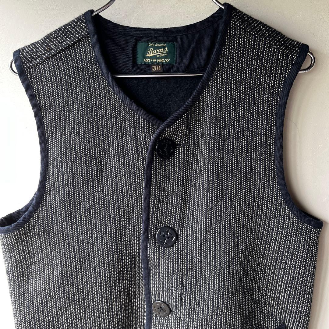 BARNS バーンズ ビーチクロス ベスト ごま塩 ワーク 紺 日本製 38