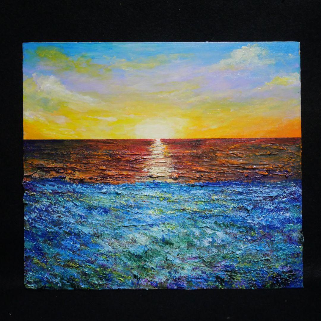 油絵 油彩 油彩画 絵画 絵【朝日に輝く海の青い花】 - メルカリ